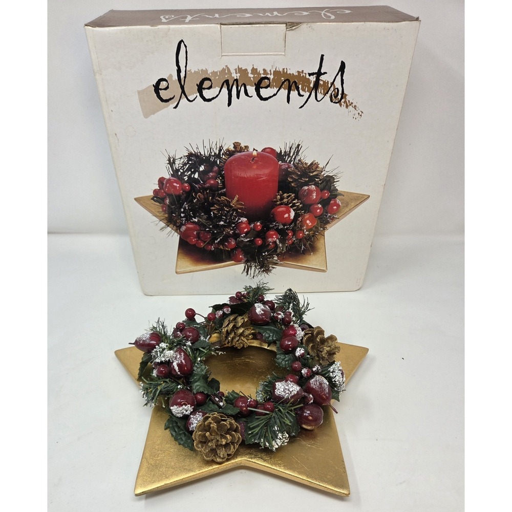 Elements Gold Star Tray Berry Pinecone Wreath Candle Ring Centerpiece No Candle